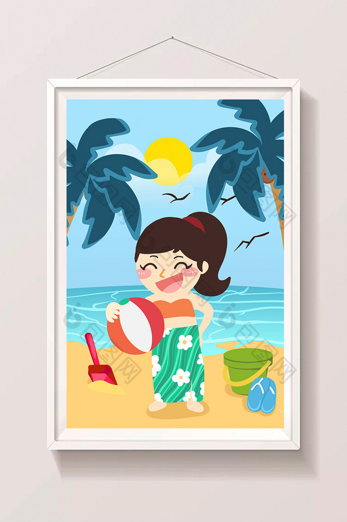 夏日度假夏威夷海边插画