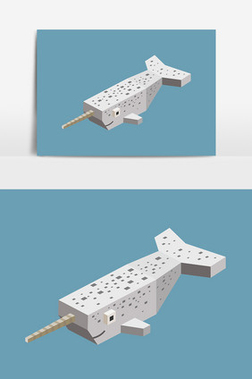 卡通立体白色鱼元素