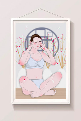 时尚简约健身锻炼瑜伽静坐美女插画