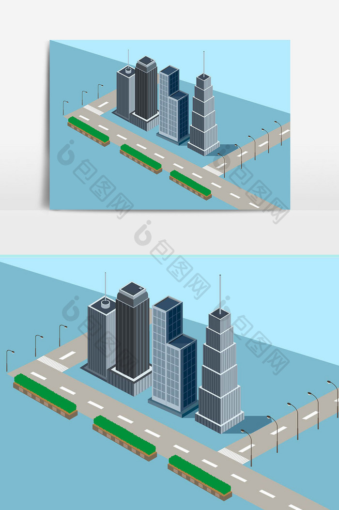 25d卡通立体街道建筑元素