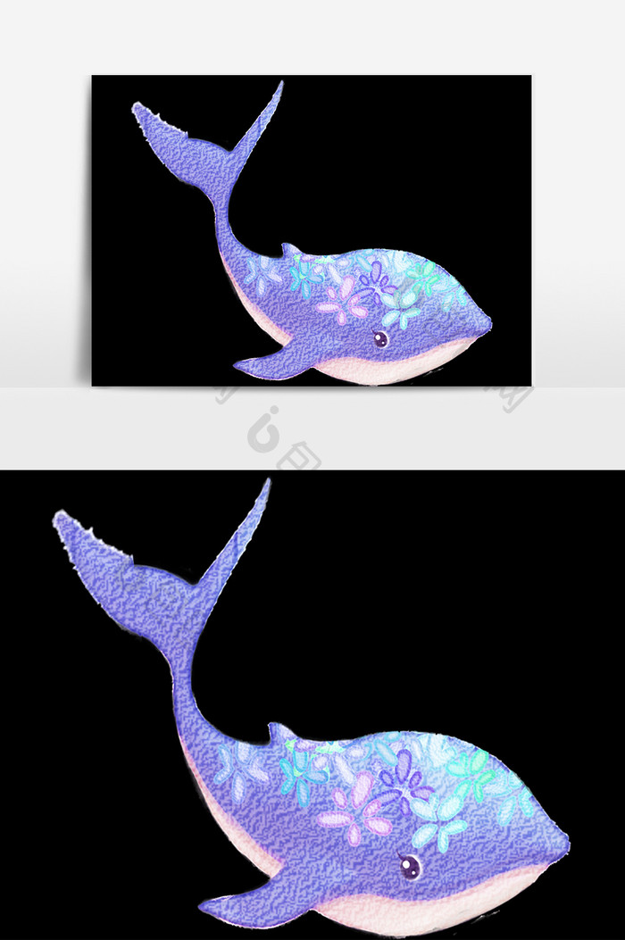 唯美水彩海豚插画元素素材