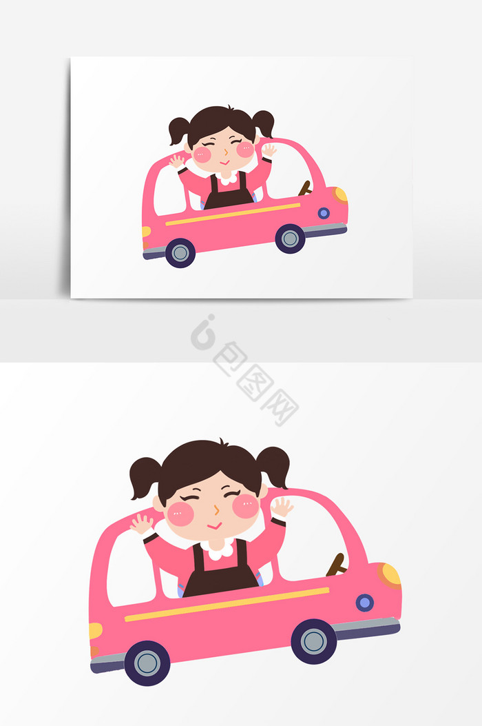 车内儿童插画图片