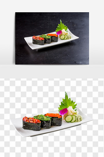 鱿鱼海带鱼子组合寿司日式料理元素图片
