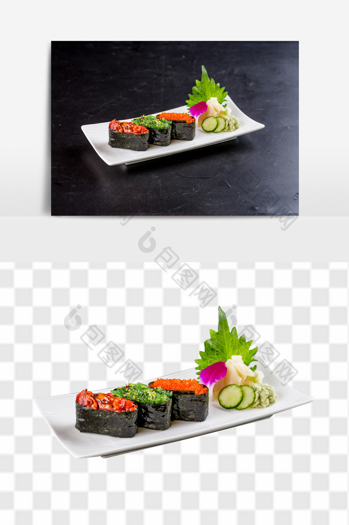 鱿鱼海带鱼子组合寿司日式料理元素