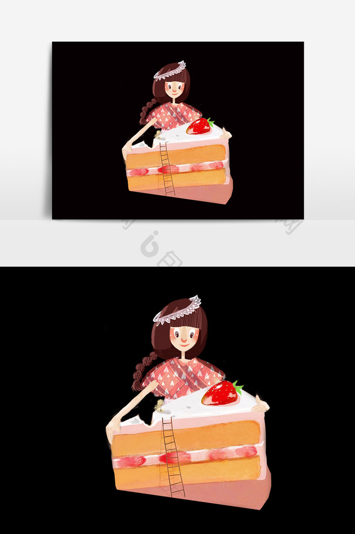 手绘卡通甜品蛋糕少女