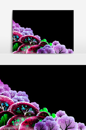 彩色水彩树木丛生元素素材