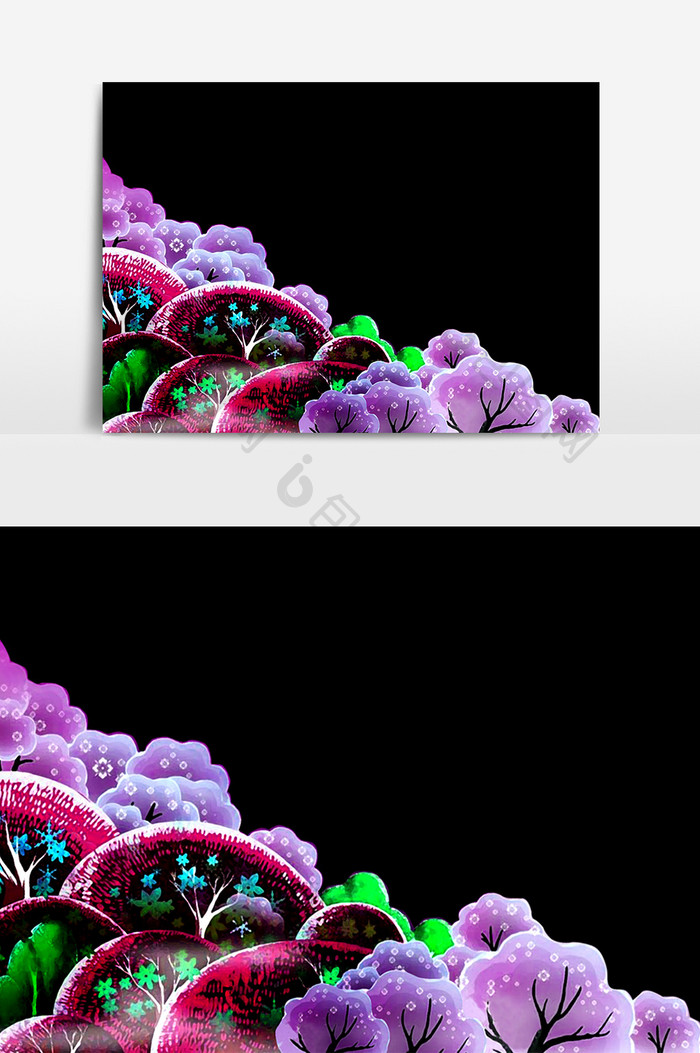 彩色水彩树木丛生元素素材