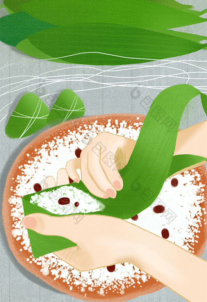 绿色清新风格包粽子端午节插画海报