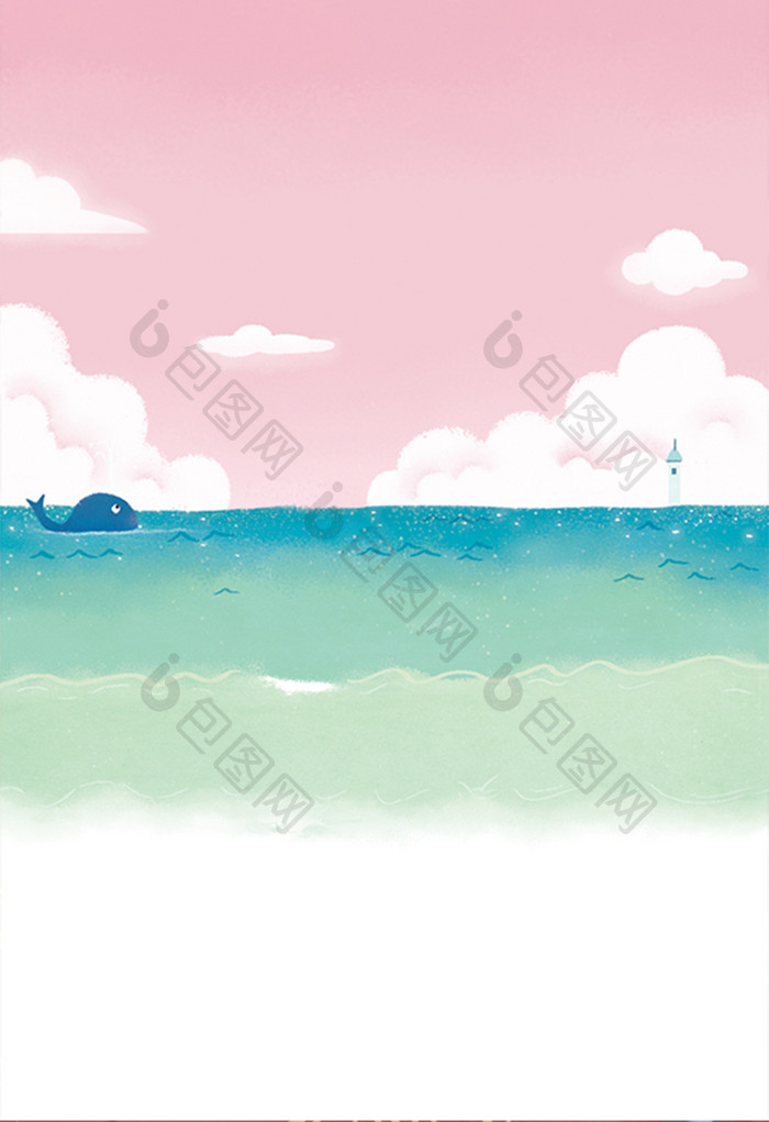 水彩手绘简约海洋插画背景