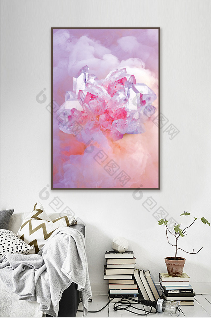 现代风简约粉色水晶装饰画客厅挂画图片图片