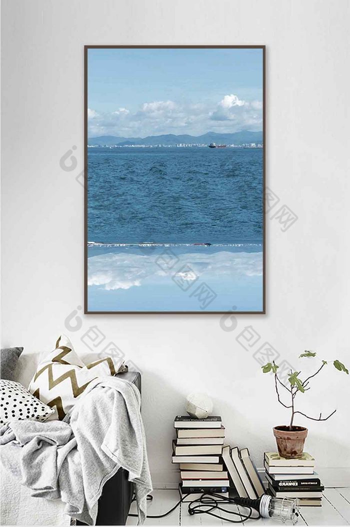 现代简约海上风景装饰画船只挂画图片图片