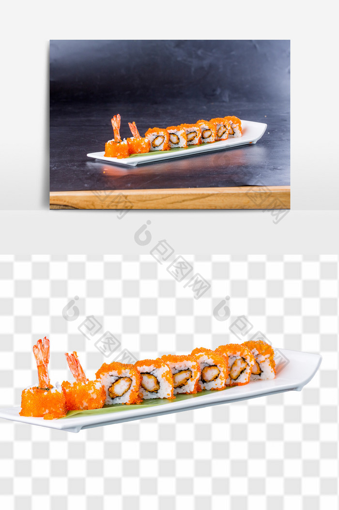虾身寿司日式料理元素