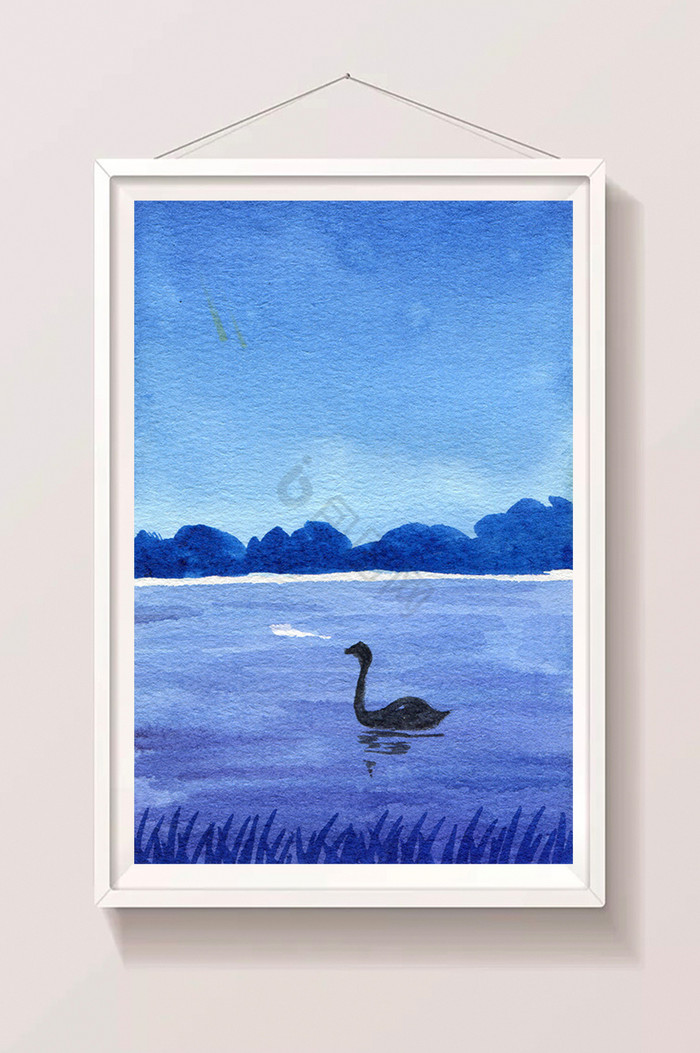 冷色调天鹅风景插画