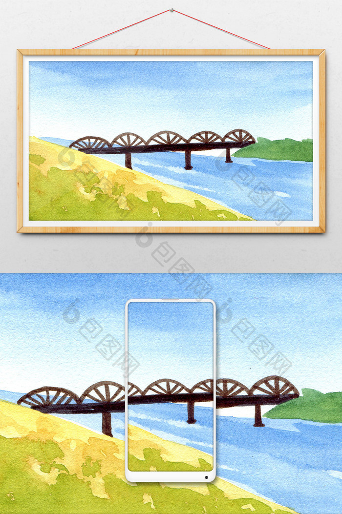 漂亮的桥水彩手绘风格