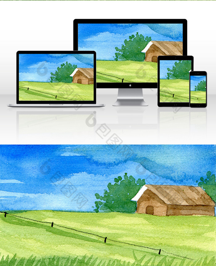 草地房屋风景插画