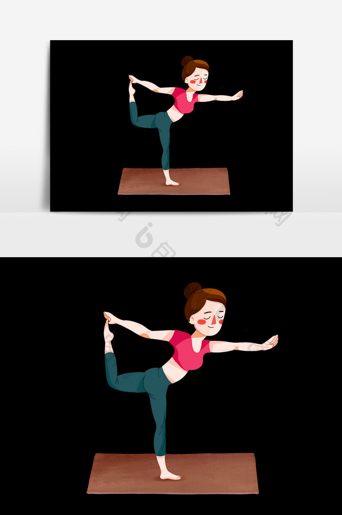 卡通手绘漫画锻炼瑜伽少女
