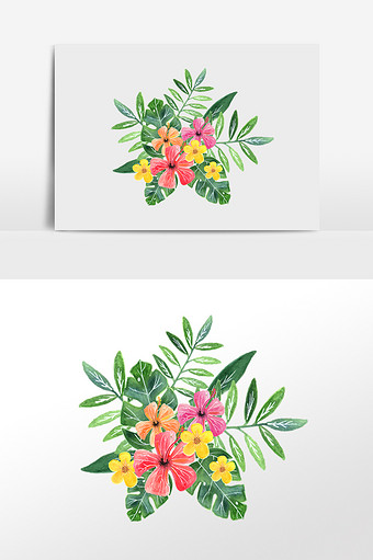 文艺清新水彩手绘植物花叶插画元素图片