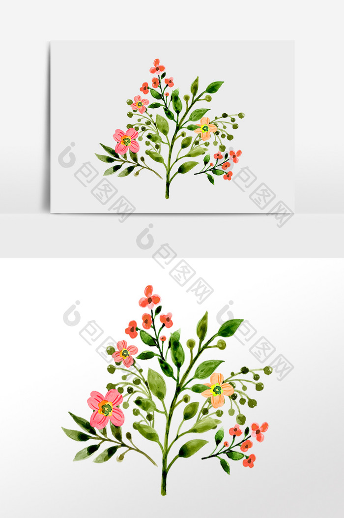 水彩文艺清新植物叶子花朵插画元素