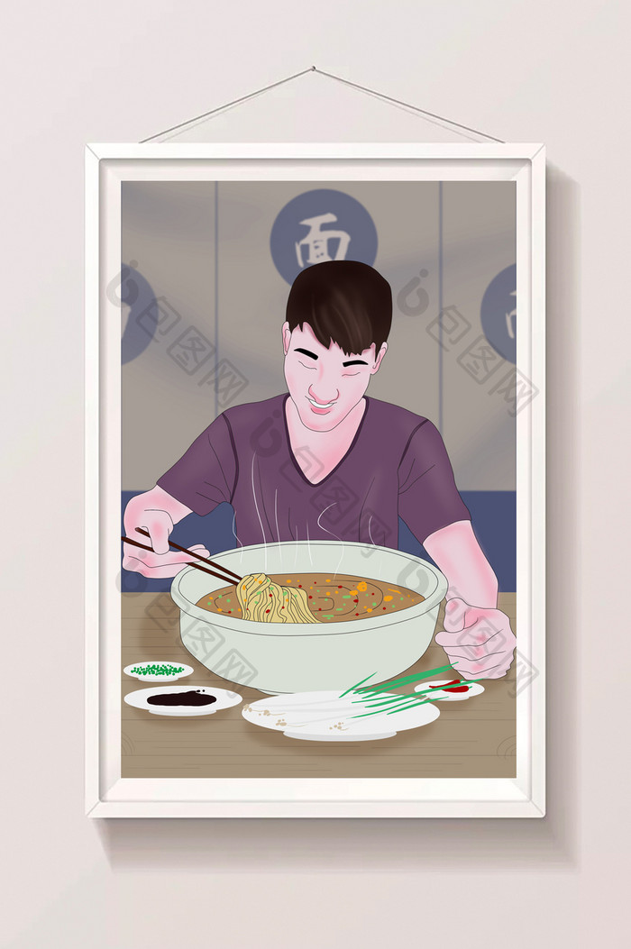 灰色手绘水彩中国美食文化插画