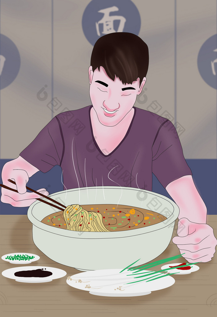 灰色手绘水彩中国美食文化插画