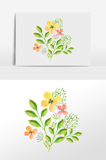 小清新水彩手绘叶子花朵插画元素图片