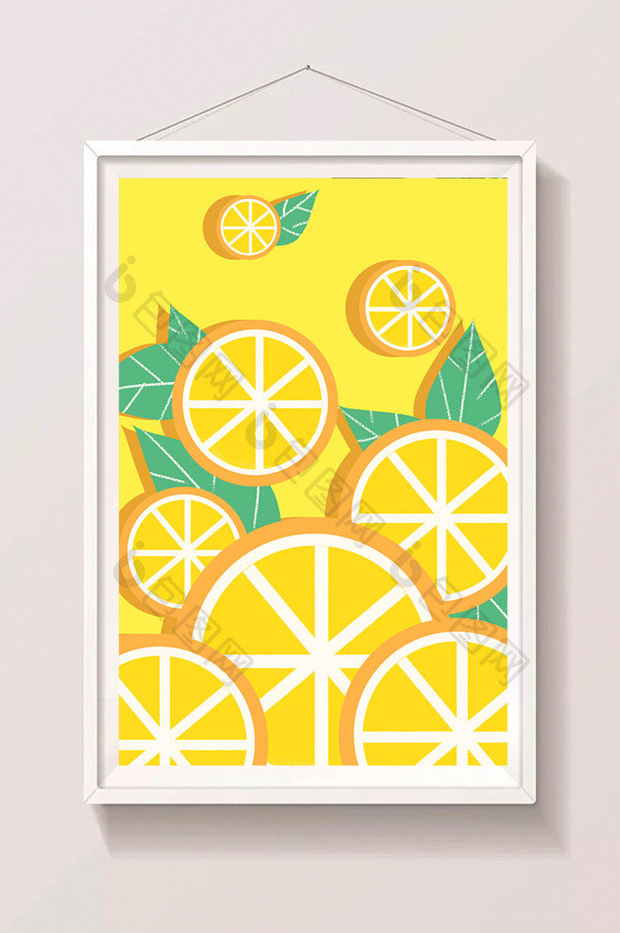 黄色扁平化柠檬元素背景插画