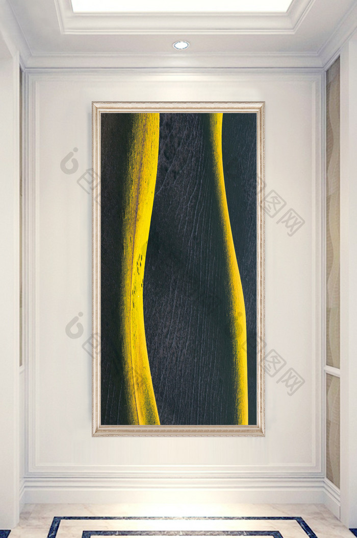 现代创意黑黄纹理玄关过道装饰画