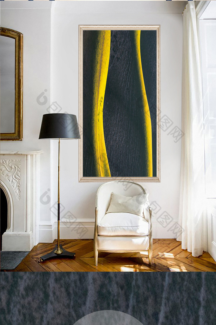现代创意黑黄纹理玄关过道装饰画