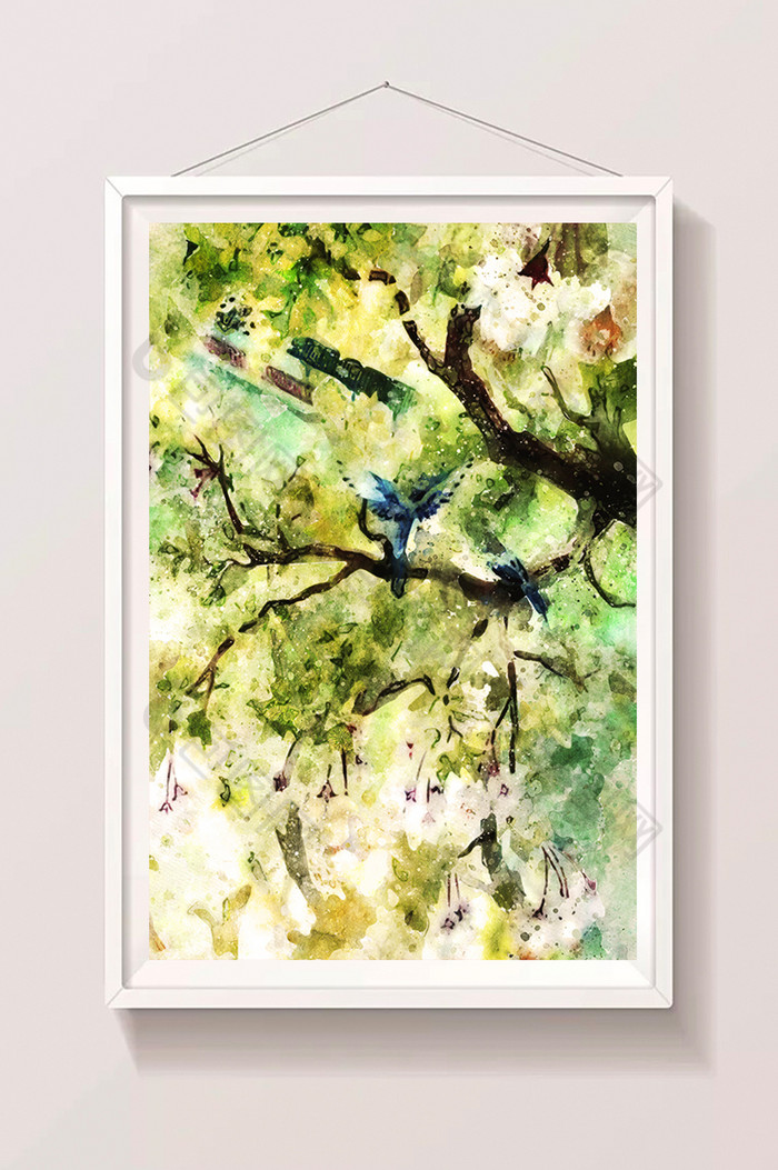 树叶树枝小鸟插画图片图片