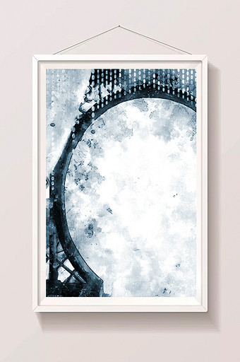 水墨风格中国风室内拱门插画背景素材图片
