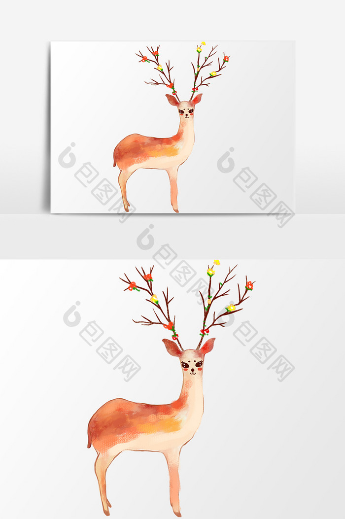 水彩小鹿插画元素素材