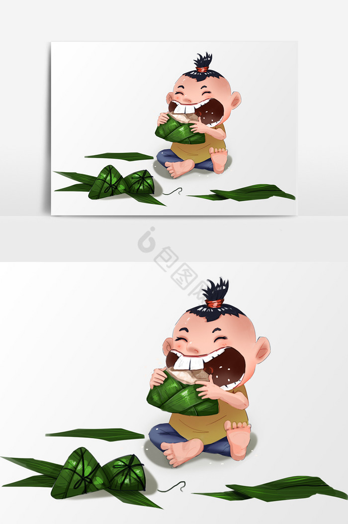 吃粽子的小孩插画图片