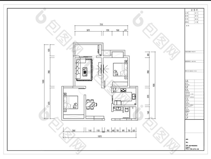 CAD两室一厅多层户型图方案