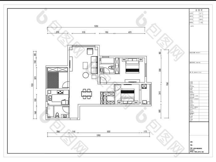 三室两厅CAD布局方案户型