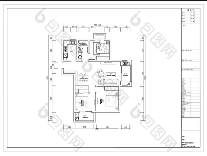 三室两厅CAD高层户型平面方案