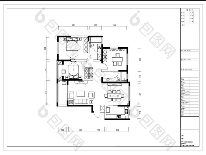 三室两厅户型平面方案CAD