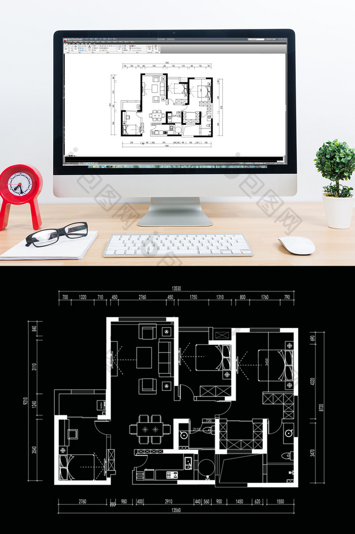 CAD三室两厅户型高层平面方案图片图片