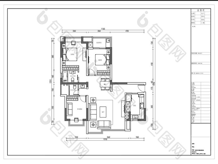 三室两厅CAD高层户型平面布局方案