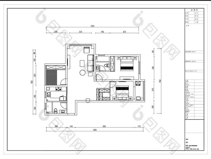 三室两厅CAD平面布局方案