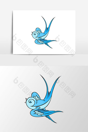 卡通手绘蓝色燕子素材元素图片