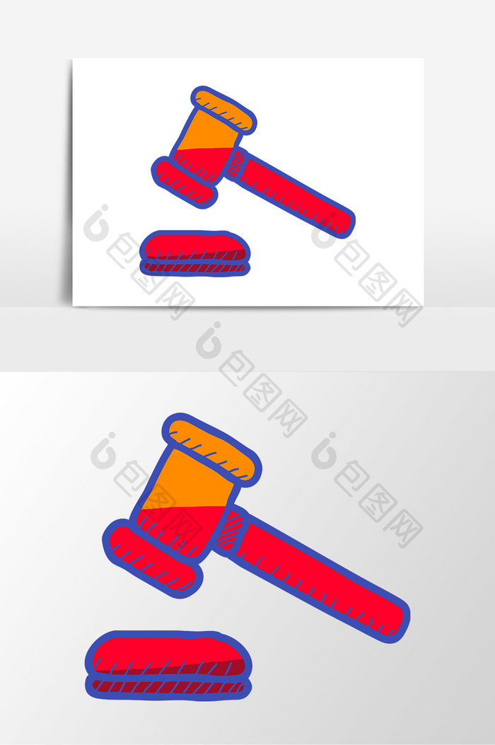 卡通手绘小木锤红色素材元素