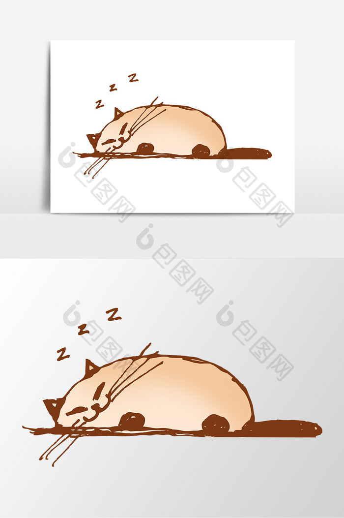 卡通手绘微笑睡觉小猫素材元素