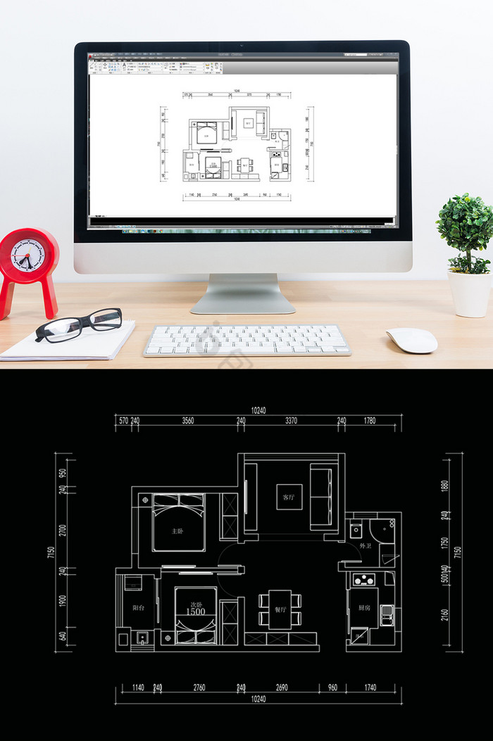 多层两室一厅居室CAD平面图片