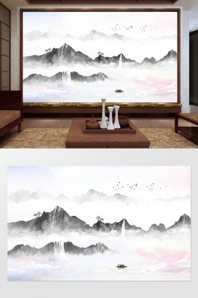 中式中国风水墨山水电视背景墙