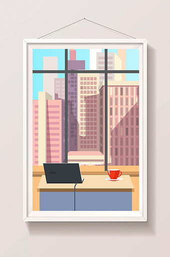 扁平商务办公室手绘背景插画图片下载