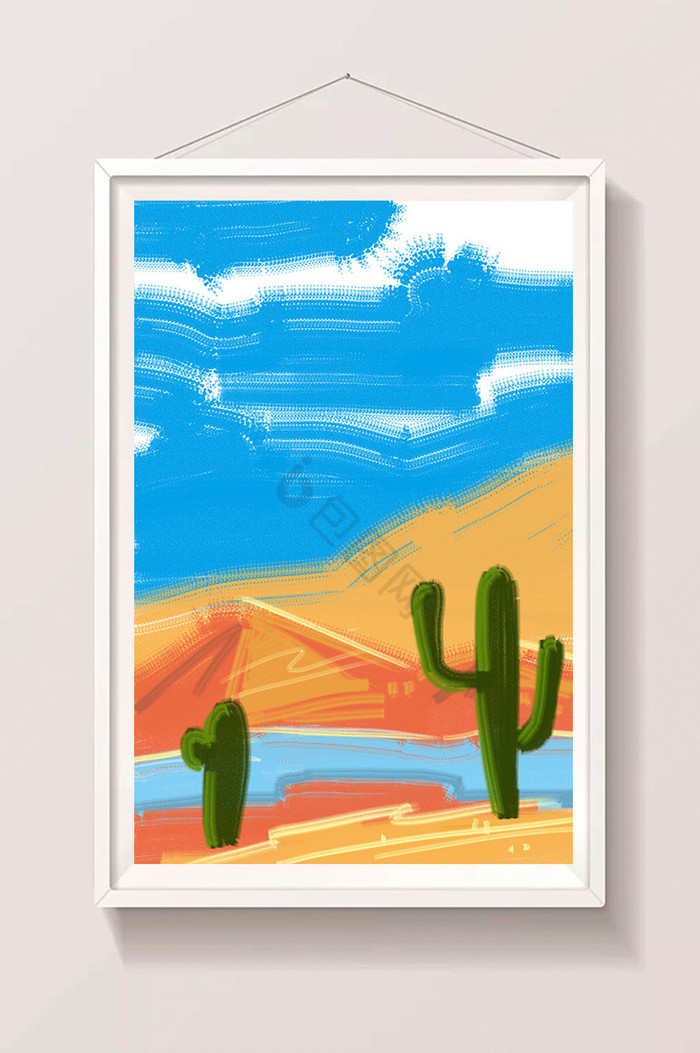 夏日沙漠绿洲插画图片