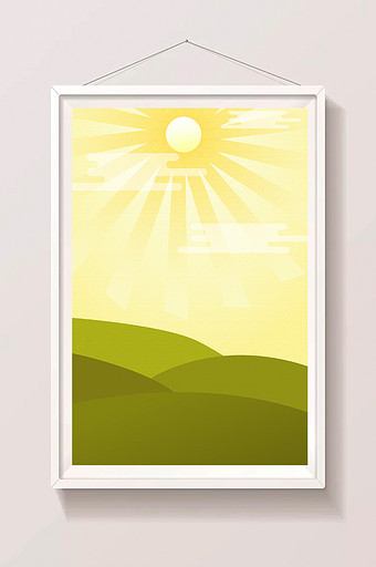 卡通扁平草地风景太阳图片