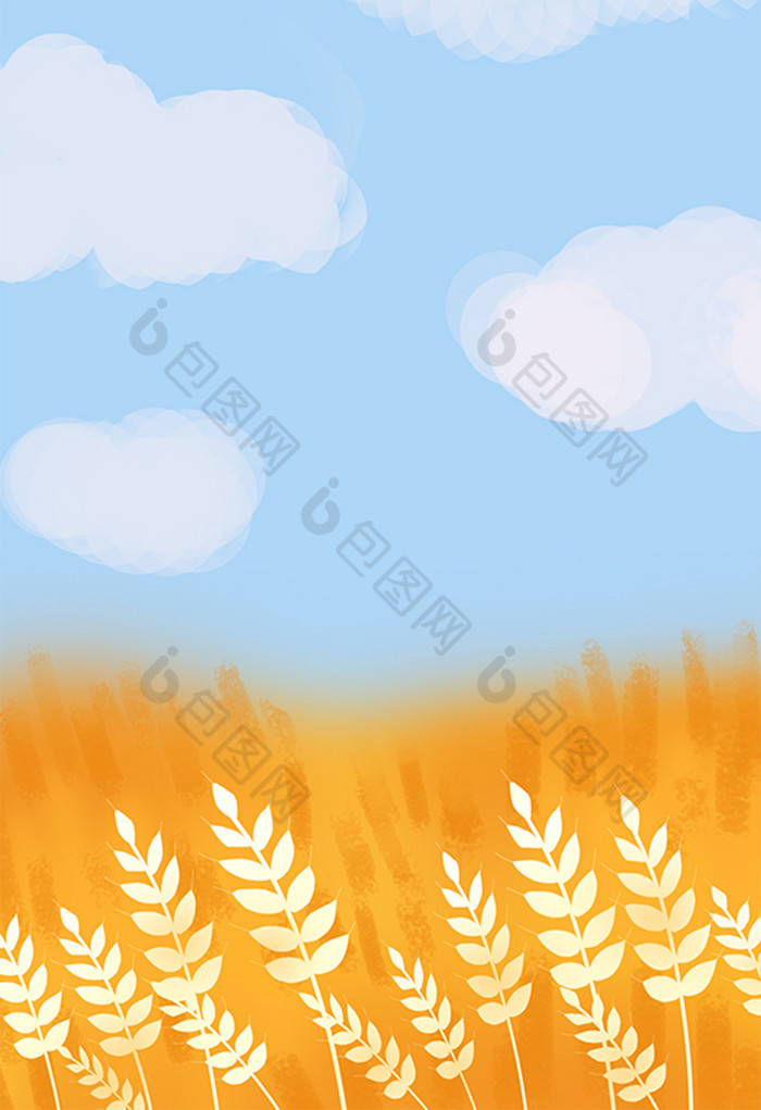 水彩手绘麦子风景