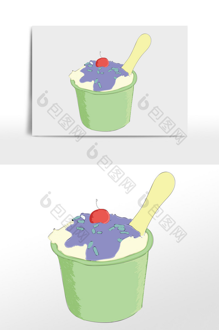 卡通可爱盒子里的冰淇淋甜点