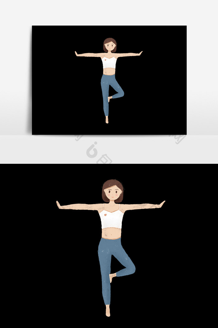 手绘卡通平衡瑜伽美女